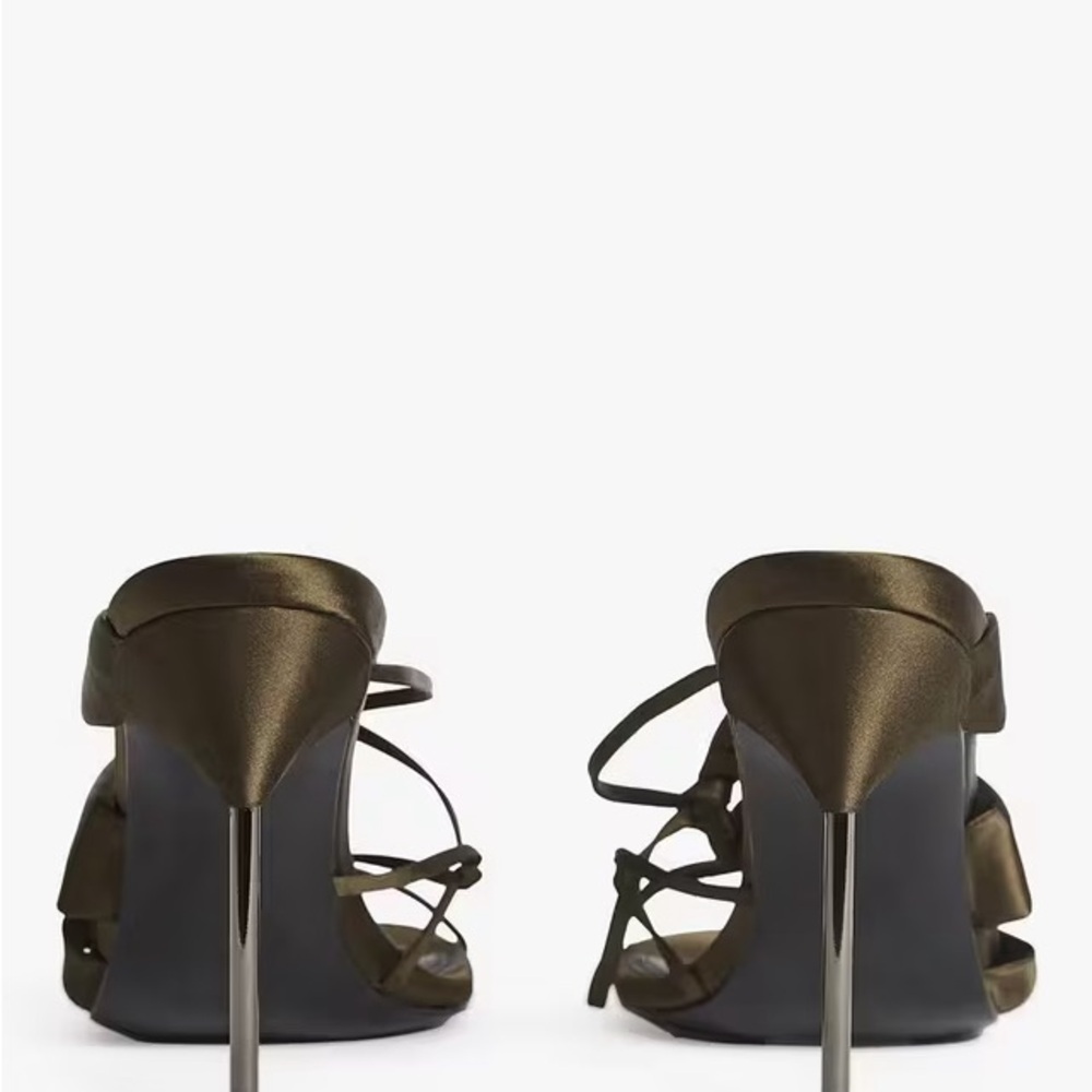 NEW Reiss Satin Pin Heel Mules in Khaki - Picture 3 of 10